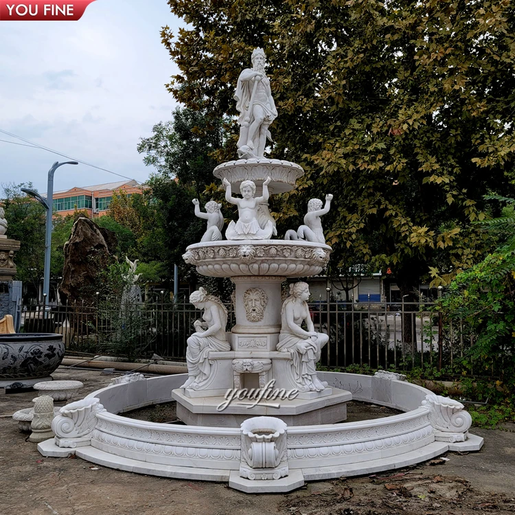 Outdoor Garden Decoration Marble Fountain with Poseidon Statue