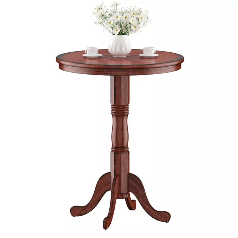 Hivago 42 Inch Wooden Round Pub Pedestal Side Table with Chessboard