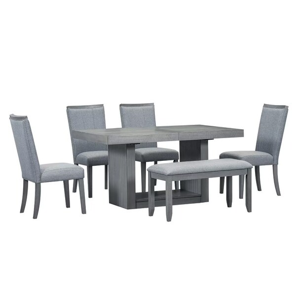 Extendable Dining Table Set with Removable Leaf，4 Upholstered Chair