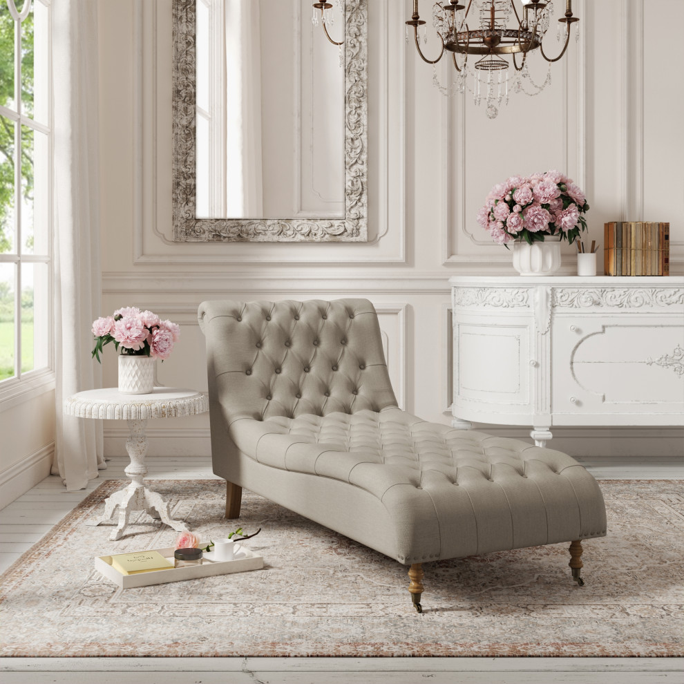 Rustic Manor Umar Chair  Button Tufted  Linen   Traditional   Indoor Chaise Lounge Chairs   by Inspired Home  Houzz