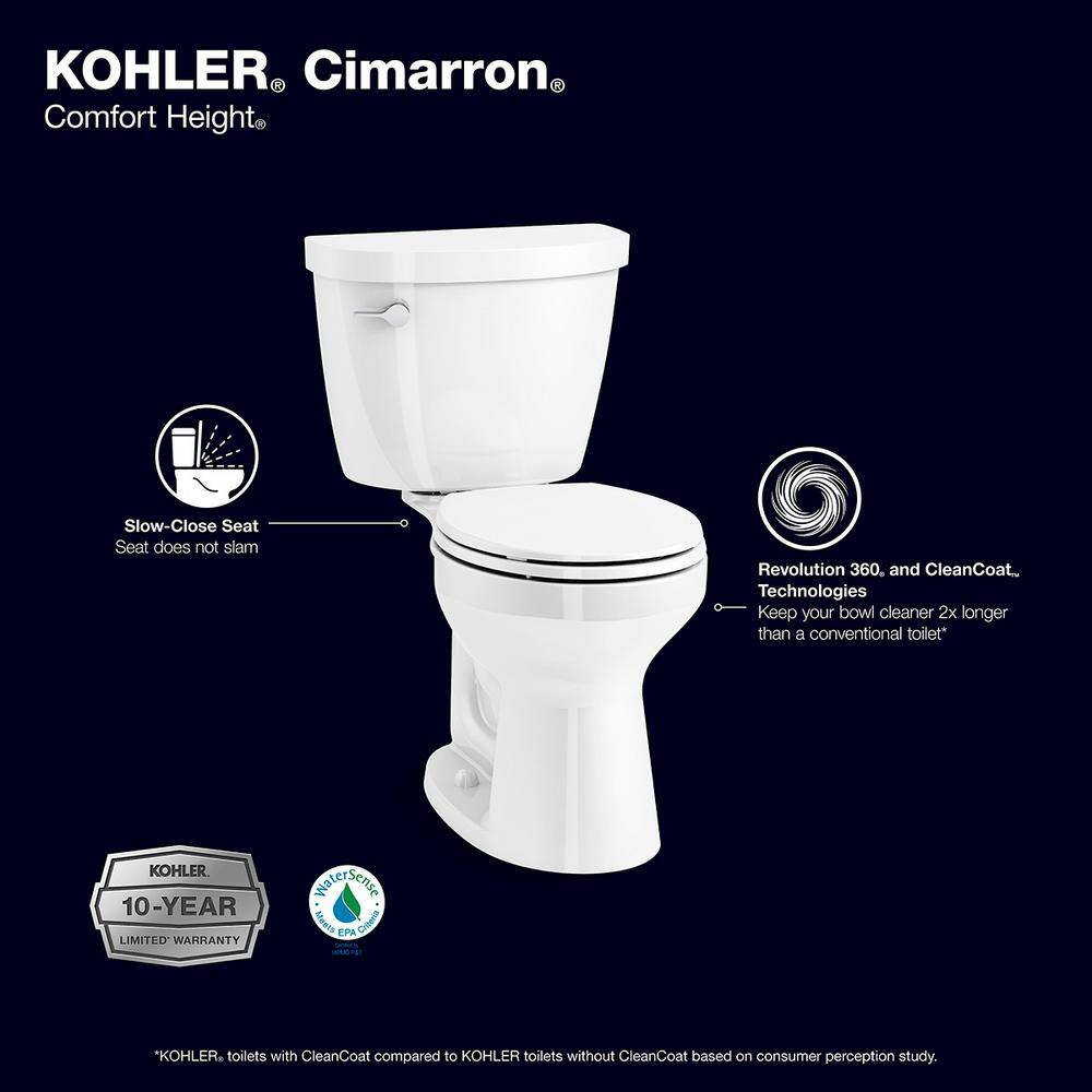 KOHLER Cimarron Rev 360 2-piece 1.28 GPF Single Flush Round-Front Complete Solution Toilet in. White Seat Included 31668-0