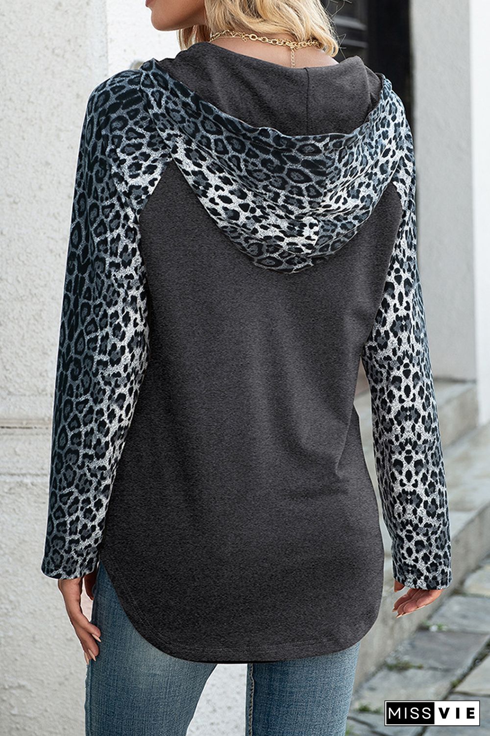 Leopard Splicing Pocket Hoodies Women Wholesale