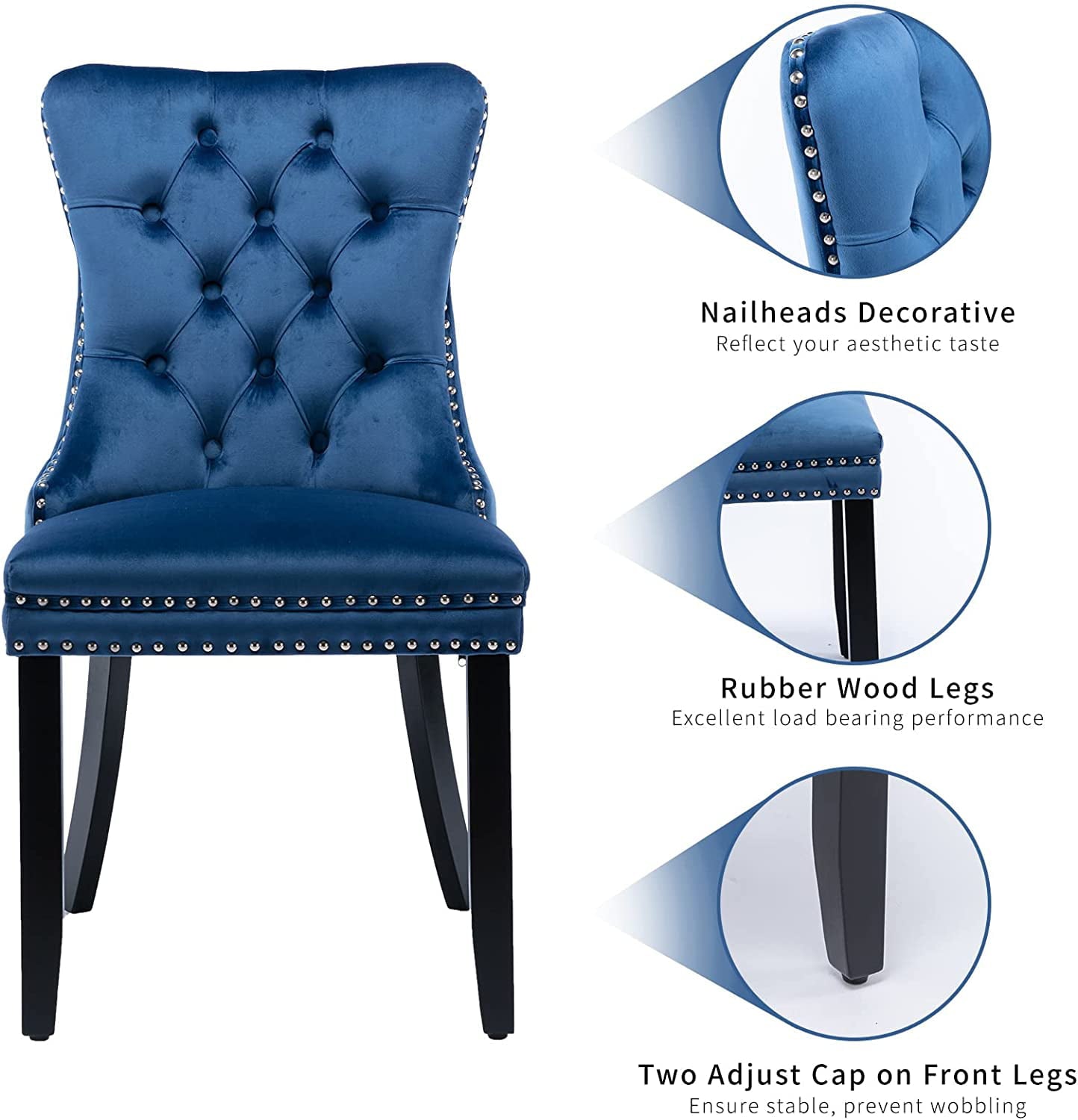 Blue Velvet Dining Chairs Set of 4， Kitchen and Dining Room Chairs Set of 4， Tufted Dining Chairs， Velvet Upholstered Dining Chairs， Solid Wood Frame (Blue， Set of 4)