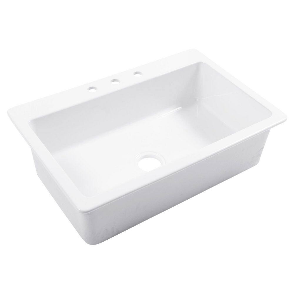 SINKOLOGY Jackson 33 in. 3-Hole Drop-in Single Bowl Crisp White Fireclay Kitchen Sink SK411-33FC-WH