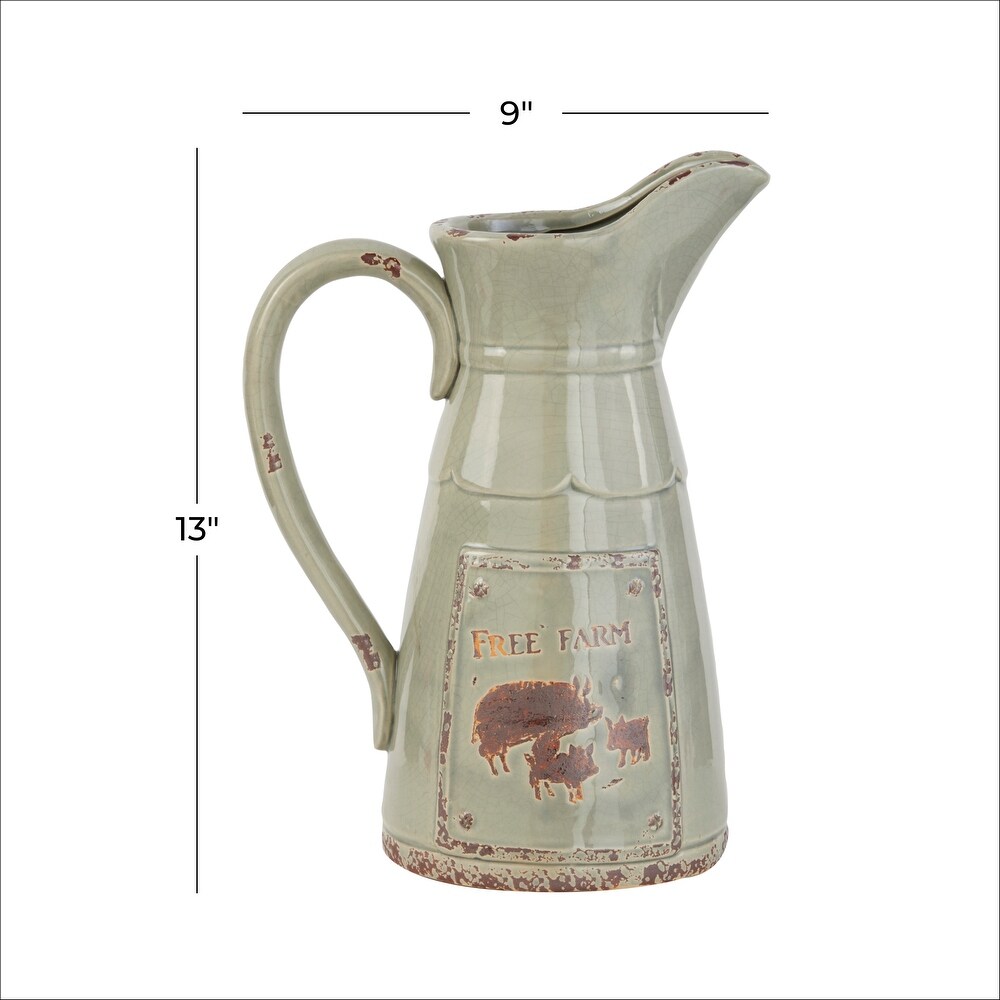 Grey Porcelain Farmhouse Decorative Pitcher 13 x 9 x 6   9 x 6 x 13