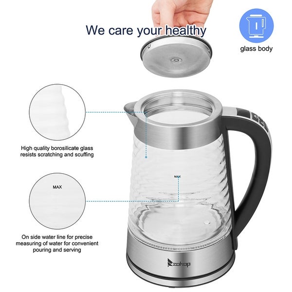 2.2L Electric Glass Kettle， Wave Body Kettle With Electronic Handle