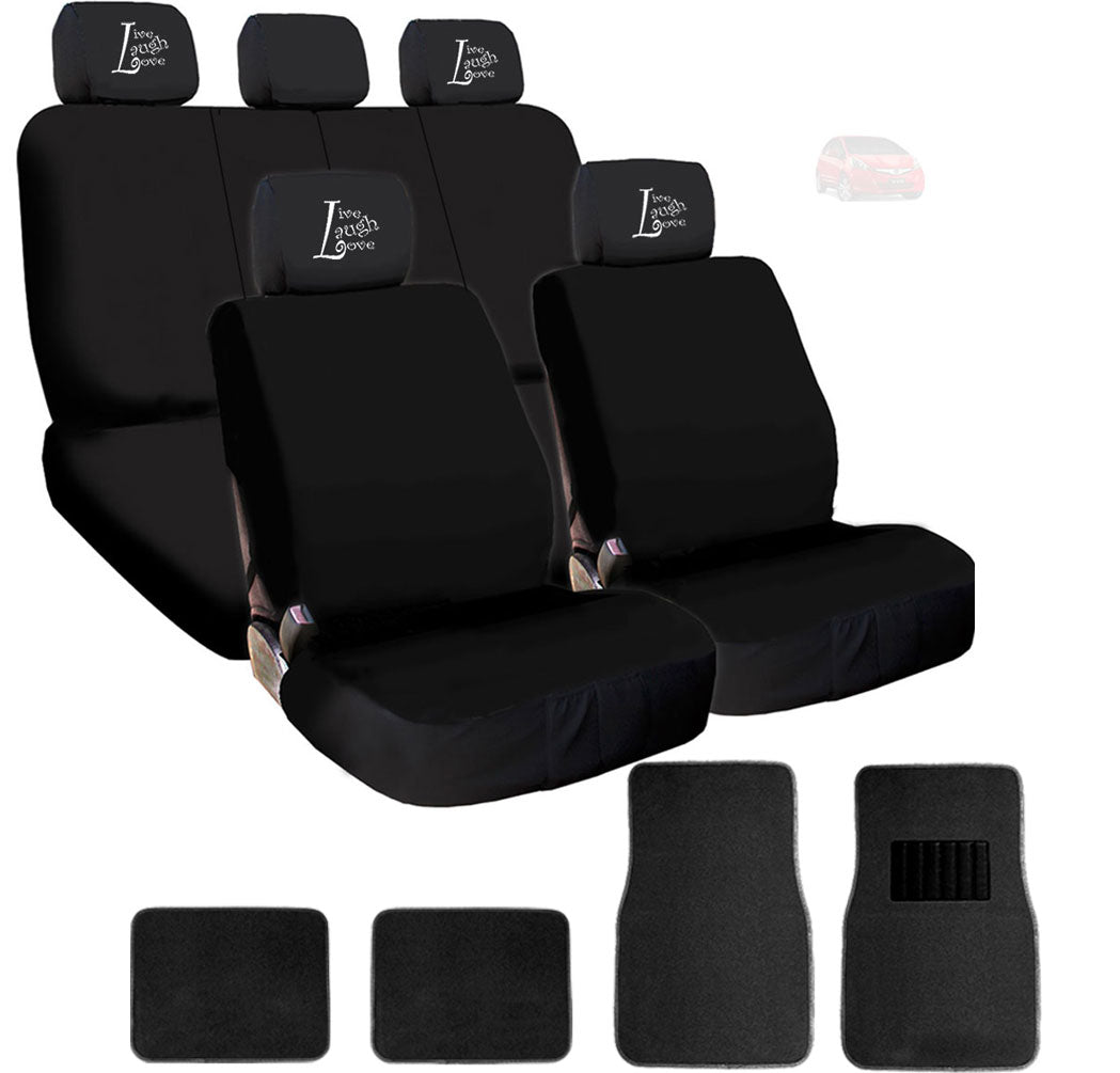 New Bundled 4X Live Laugh Love Logo Car Truck SUV Seat Headrest Covers And Seat Covers With Carpet Floor Mats Universal Fit Shipping Included