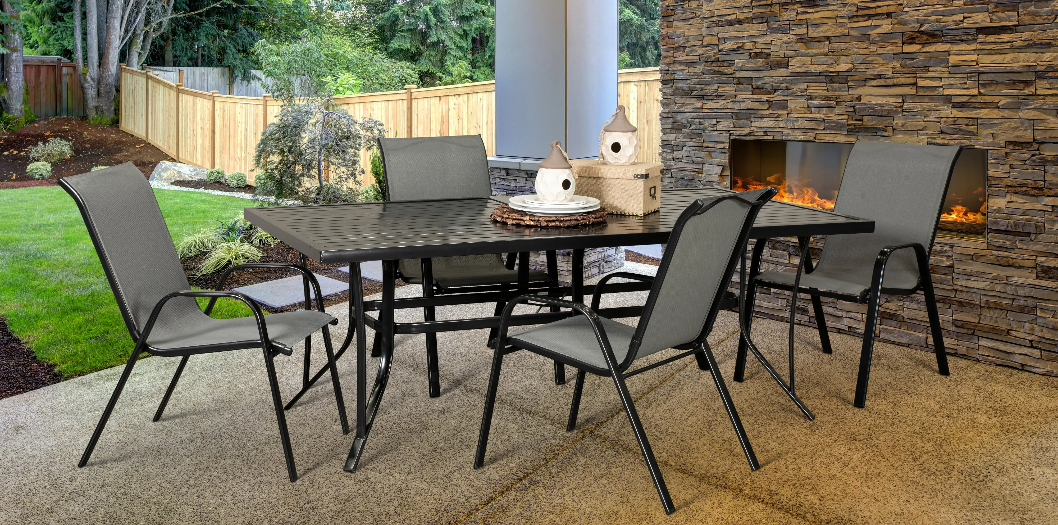 Bali 5 Piece Patio Dining Set with 4 Sling Chairs