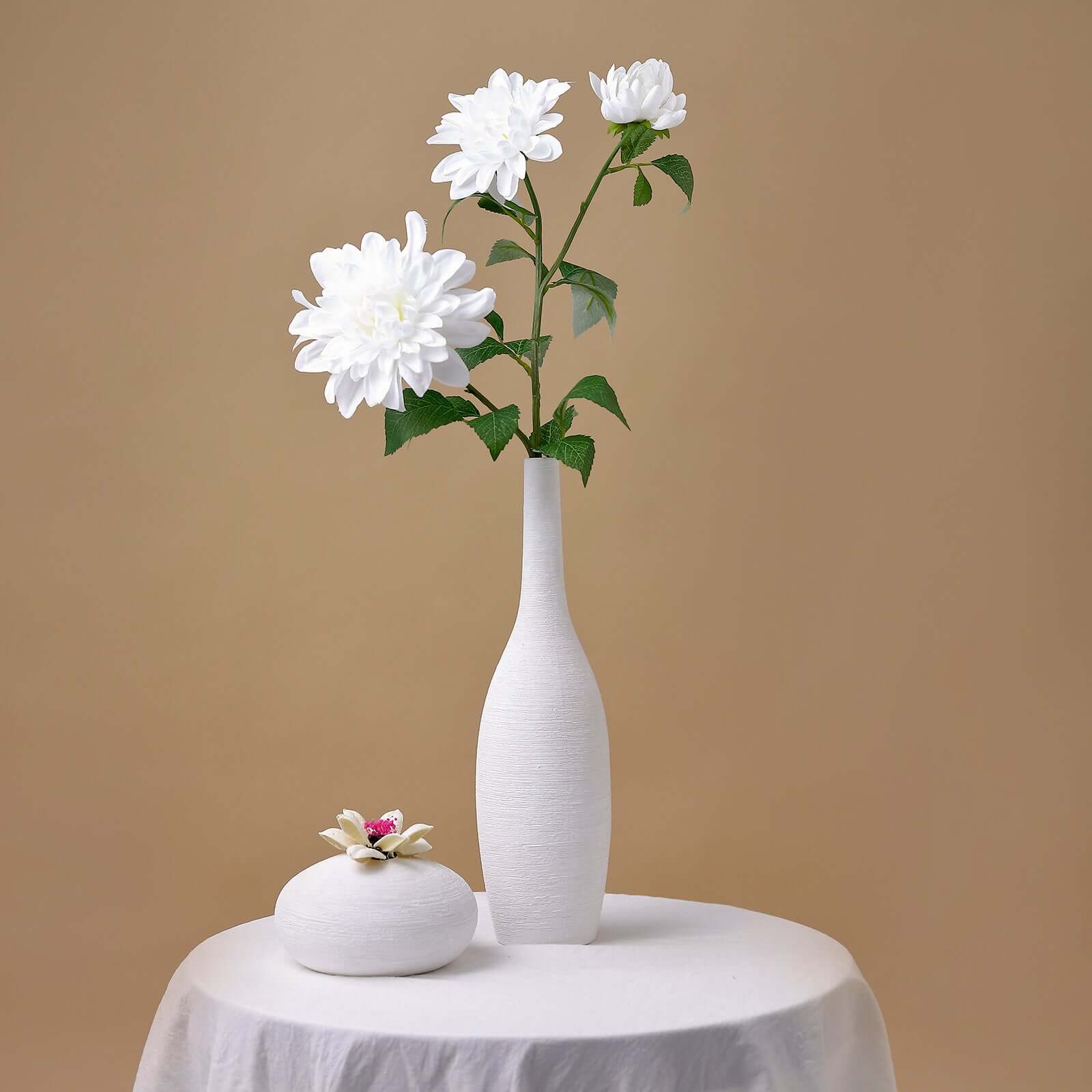 White Artificial Dahlia Silk Flower Stems, Faux Floral Spray 30