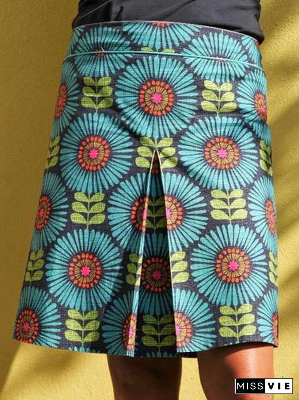 Blue Floral Casual Skirt