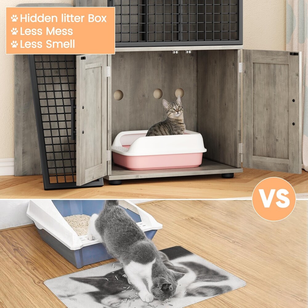 Modern Double Layer Cat Litter Box Enclosure  Hidden Cat Litter Box