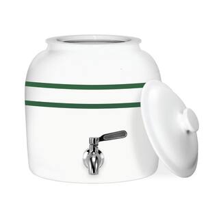 GEO Sports 5 Gal. Porcelain Ceramic Beverage Dispenser B.P.A. and Lead Free Crock with Stainless Steel Faucet and Lid CKOVIGRNS