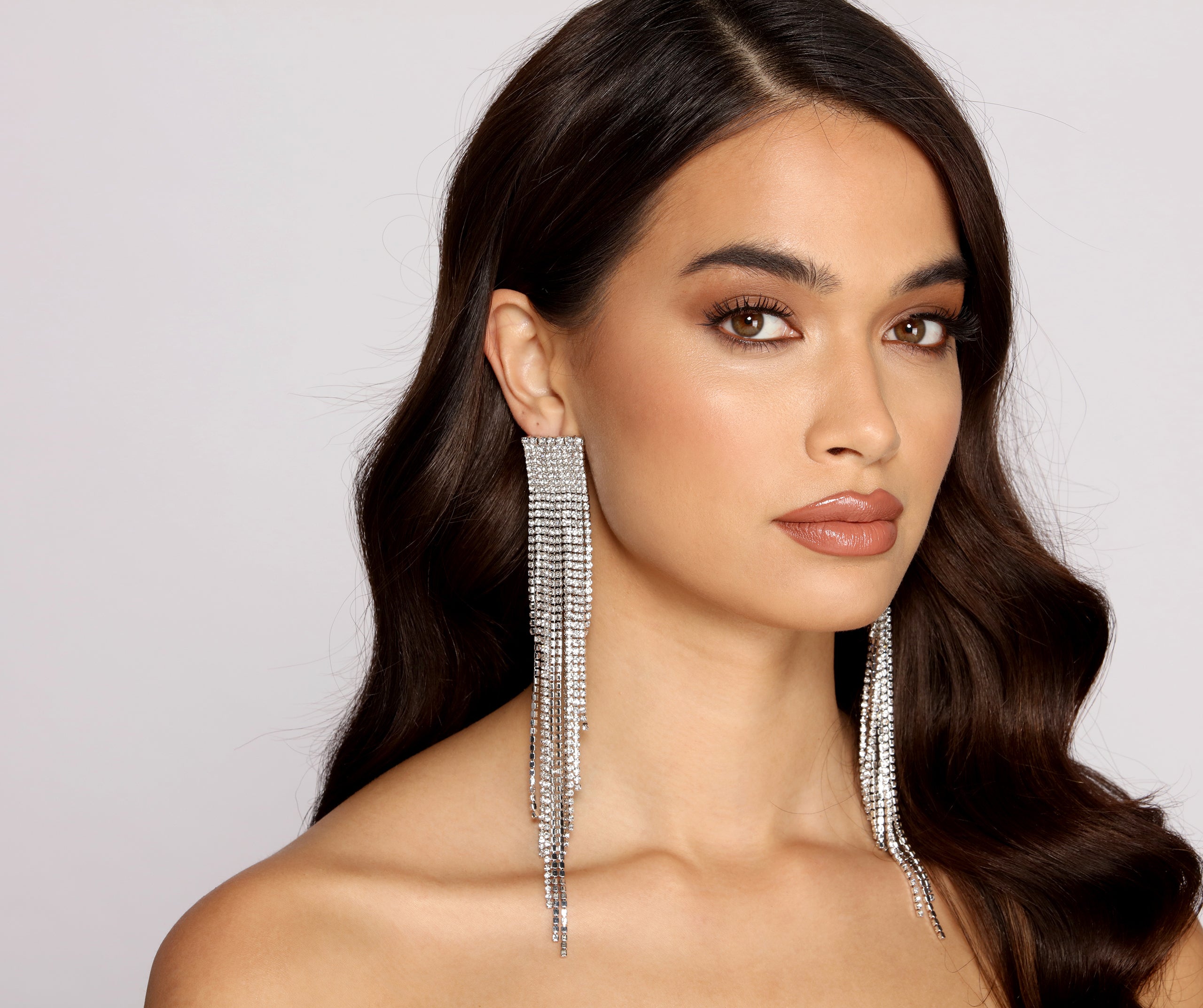 Gorgeous And Glam Rhinestone Fringe Earrings