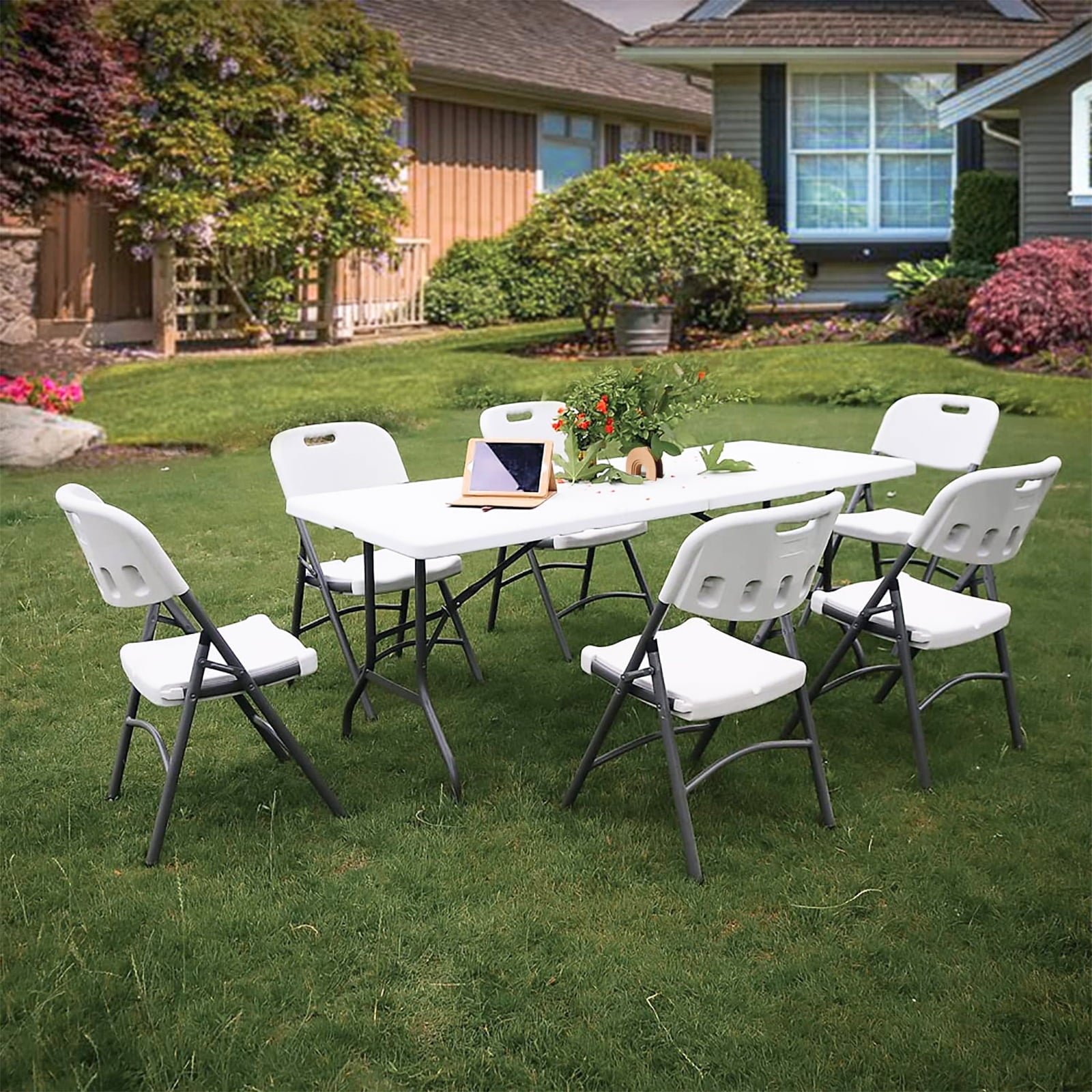 Vebreda Folding Table 6ft Plastic Folding Outdoor Table, White