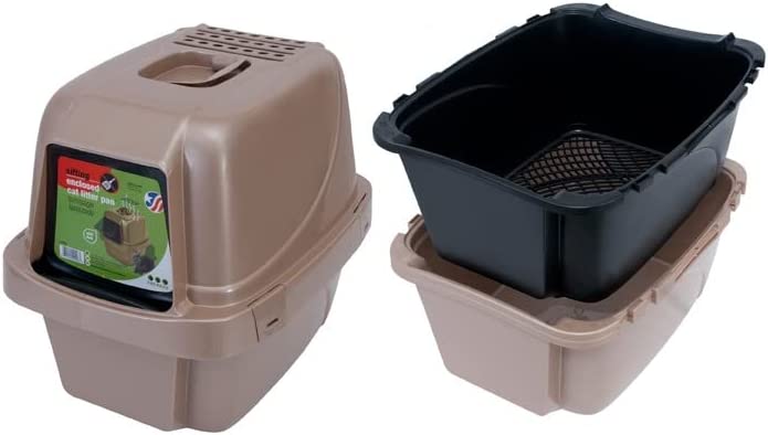 Van Ness Pets Odor Control Large Enclosed Sifting Cat Pan with Odor Door， Hooded， Beige， CP66