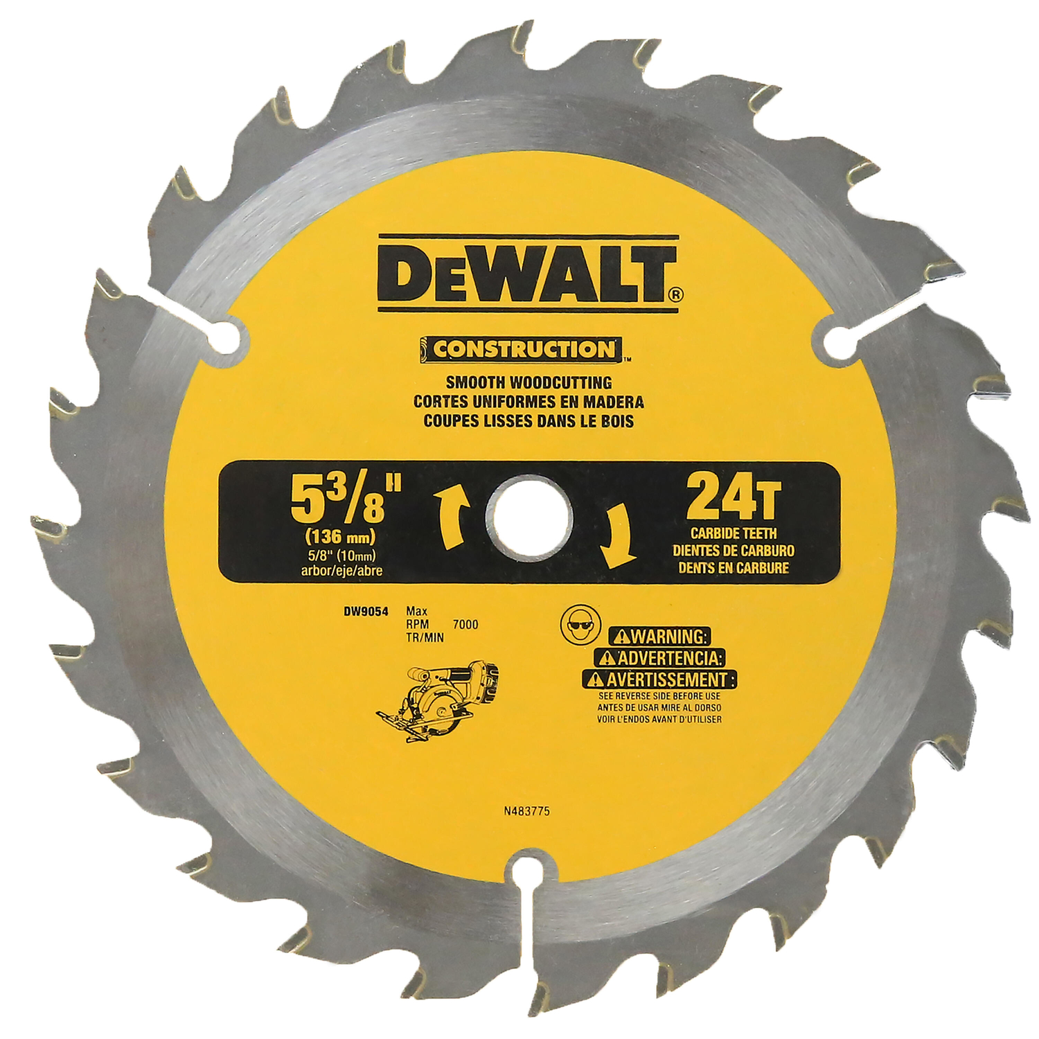 DW 5-3/8 in. D X 10 mm Tungsten Carbide Circular Saw Blade 24 teeth 1 pk