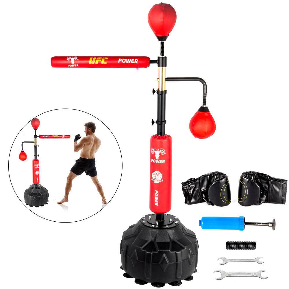 VEVOR Boxing Speed Trainer Adjustable Height Spinning Bar Training Boxing Ball with Reflex Bar  Gloves for Adult and Kid Red DGNQJBD2SDQRED001V0