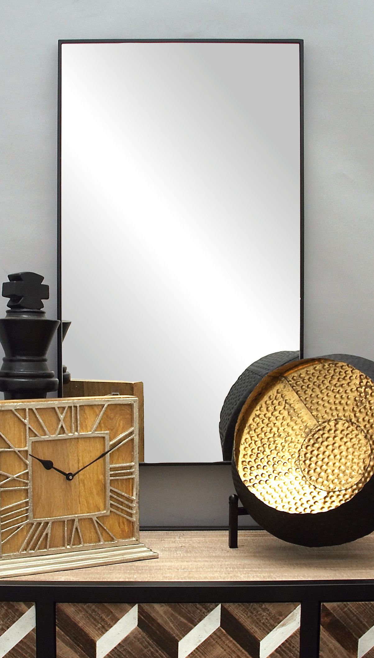 Black Contemporary Wood Wall Mirror 32 x 18