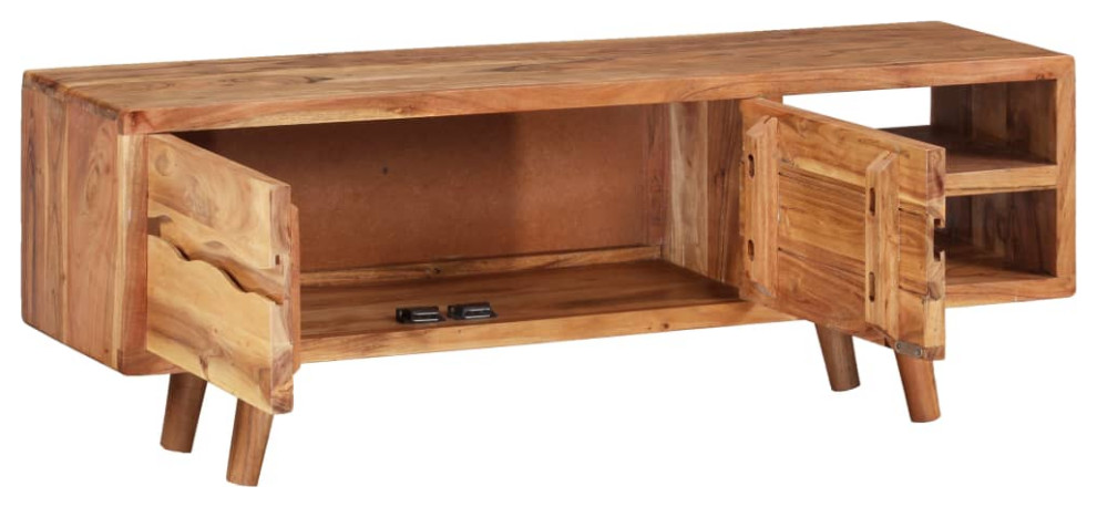 vidaXL TV Stand TV Unit Sideboard Cupboard with Carved Doors Solid Acacia Wood   Midcentury   Entertainment Centers And Tv Stands   by vidaXL LLC  Houzz