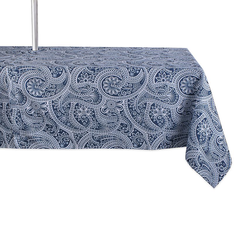 84 Zippered Outdoor Tablecloth with Printed Blue Paisley Design