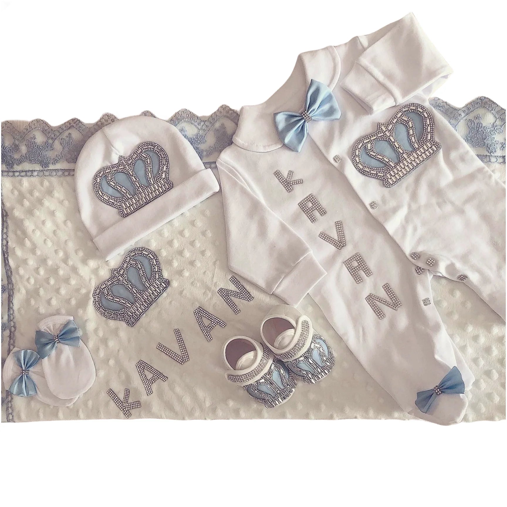 5pcs Newborn Baby Boy Outfits Kids Clothing Real Cotton Infant0 Products Shirt Pants Mittens Receiving Blanket