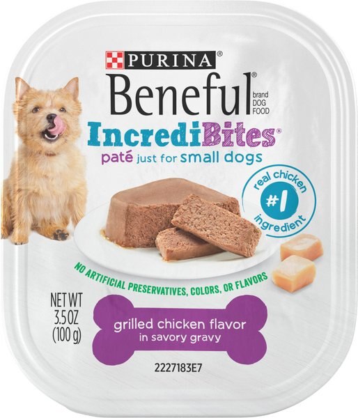 Purina Beneful IncrediBites Grilled Chicken Flavor in a Savory Gravy Pate Small Wet Dog Food， 3.5-oz can， case of 10