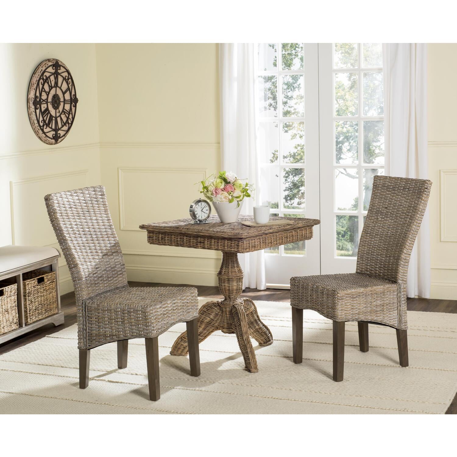 Ozias Wicker Dining Chair-Color:White Washed，Quantity:Set of 2