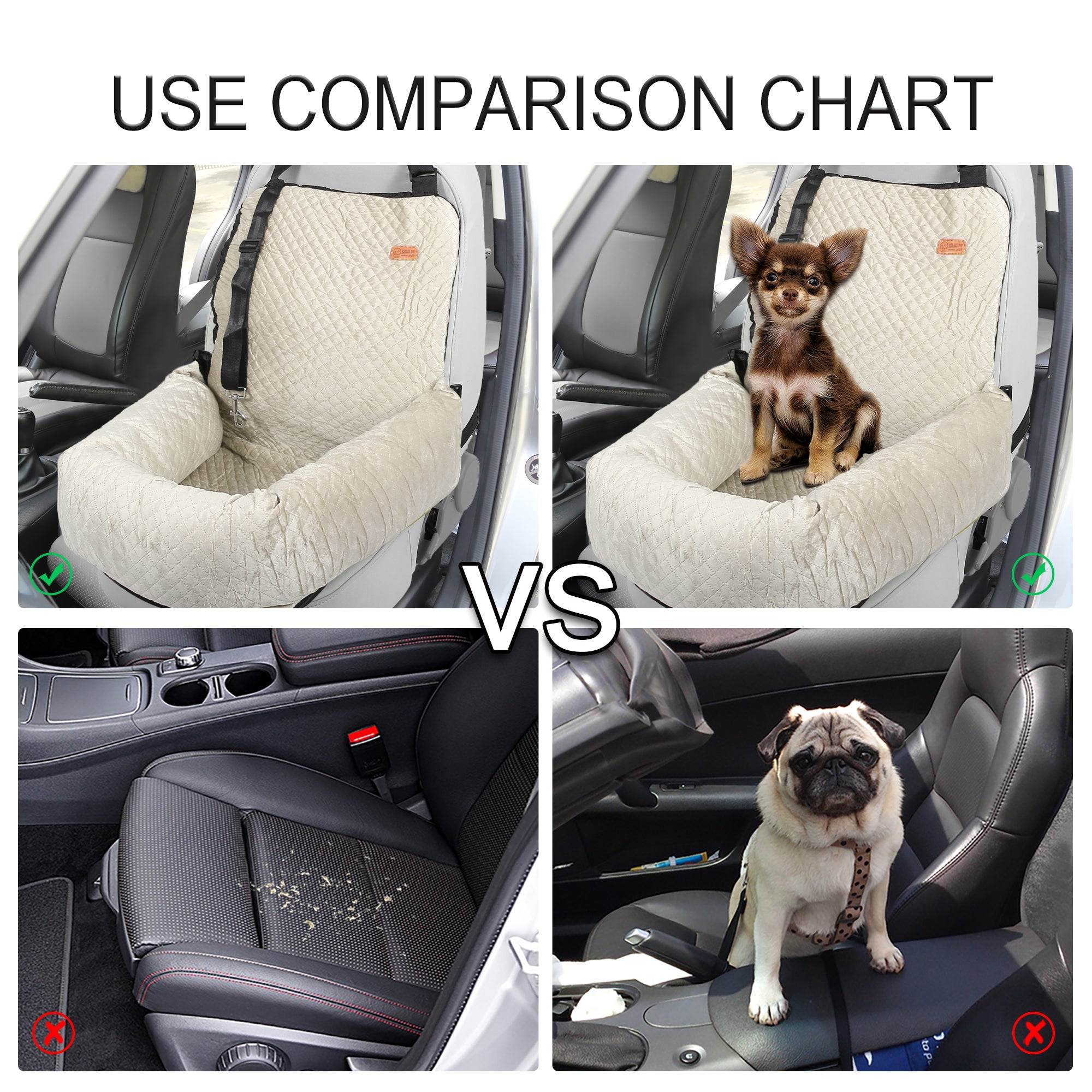 Unique Bargains Dog Car Seat Booster Seat Adjustable Straps for Medium Small Sized Puppy Cat Pets Non Slip Bottom White