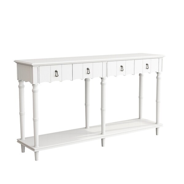 Country Console Table with 4 Front Facing Storage Drawers and 1 Shelf