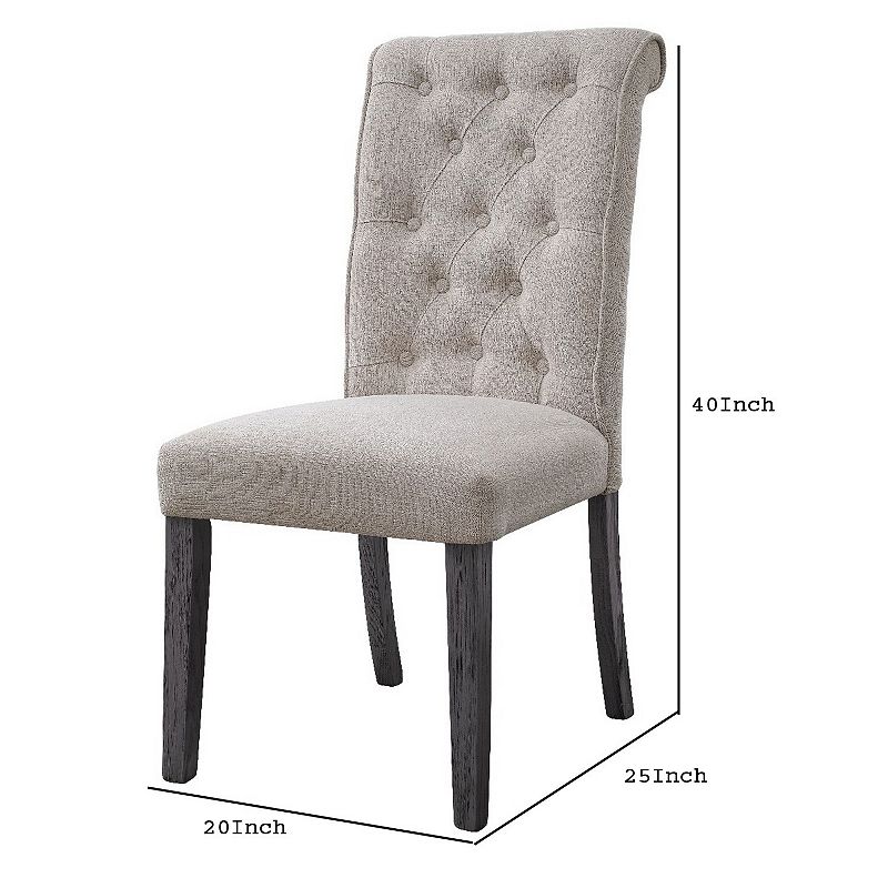 Side Chair with Button Tufted Backrest， Set of 2， Beige