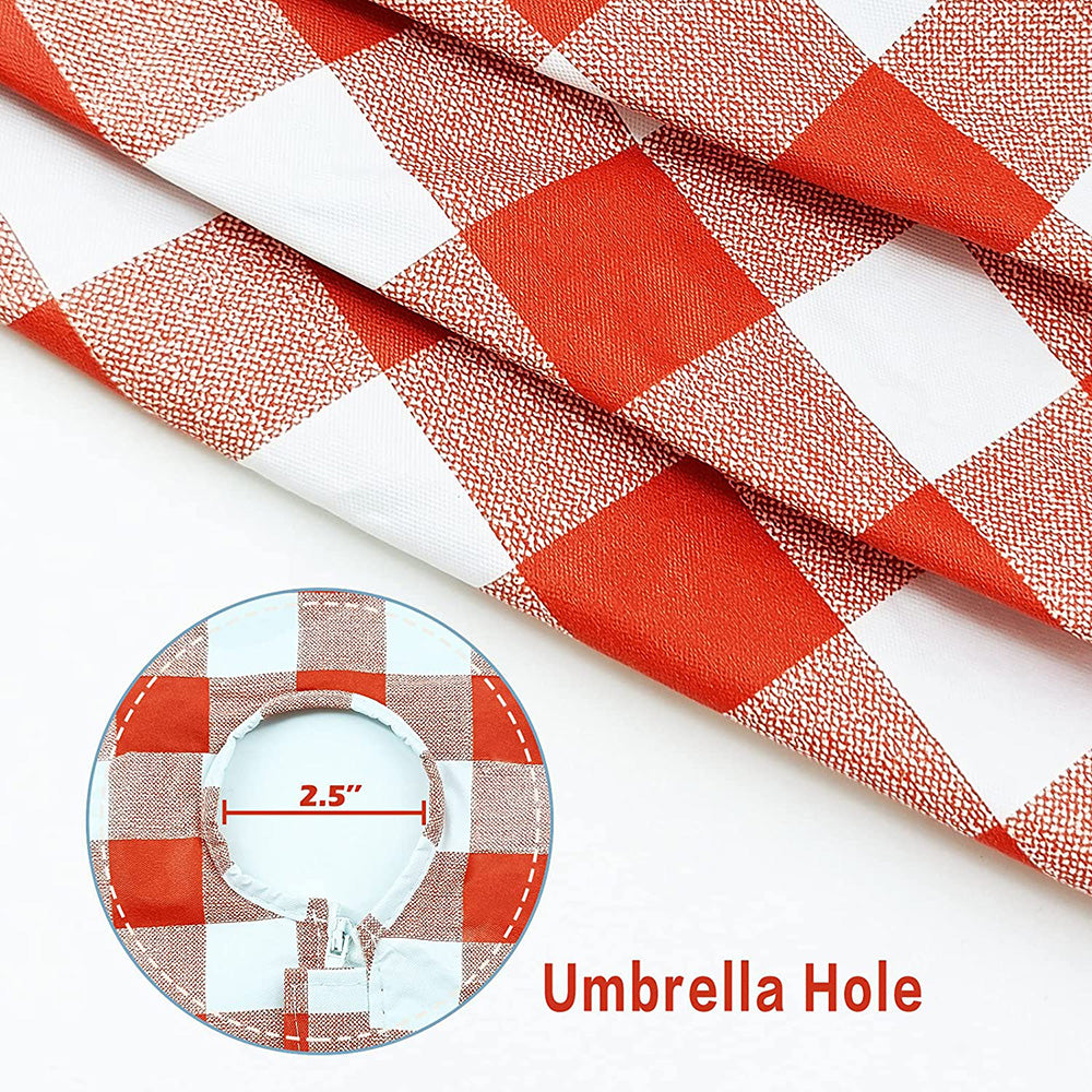 Vinyl Round Fitted Tablecloth With Umbrella Hole Table Cover With Flannel Backing Oil&Waterproof Wipeable Vibrant Colors Elastic Edge Table Cover - Red & White Grid 36-44"