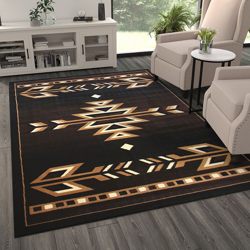 Masada Rugs Masada Rugs 6'x9' Southwest Native American Area Rug in Brown， Black， Beige and Ivory