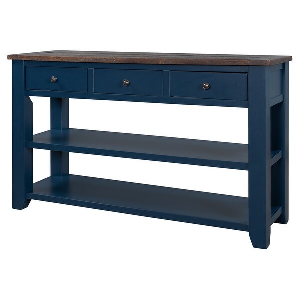 48''Console Table Sofa Table with 3 Drawers ，Wood Top (Pine) Blue