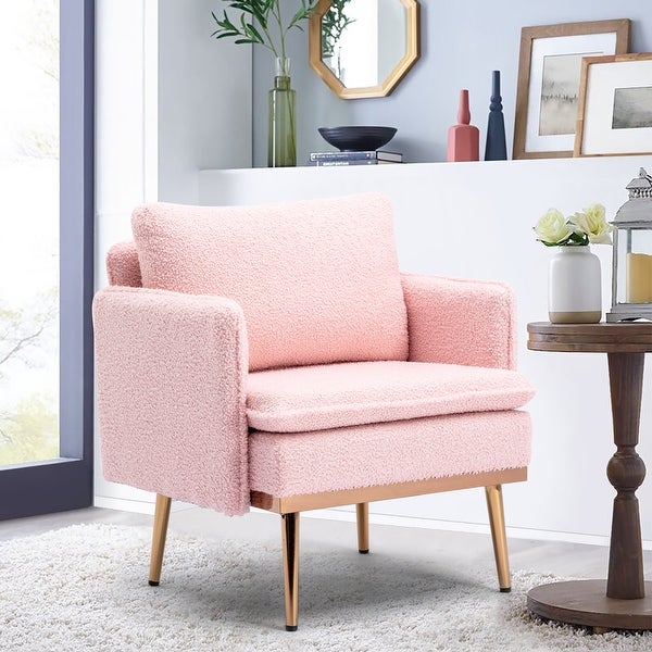 Mid-Century Modern Accent Chair with Metal Legs for Living Room， Tufted Chaise Lounge Chair Comfy Upholstered Arm Chair