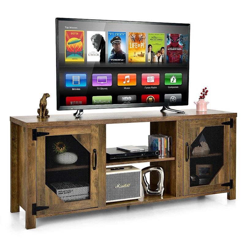 Tv Stand For Tvs Up To 65-inch With 2 Metal Mesh Doors And Ad-rustic Brown