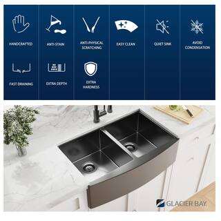 Glacier Bay Gunmetal Black Stainless Steel 33 in. 18-Gauge Double Bowl Farmhouse Kitchen Sink ACS3321A2Q