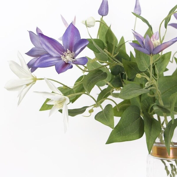 FloralGoods Luxury Silk Clematis Stem in Purple or White 28 Tall