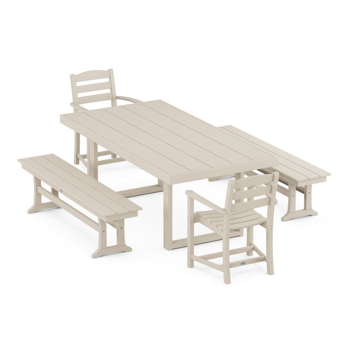 Polywood La Casa Café 5-Piece Dining Set with Benches PWS874-1