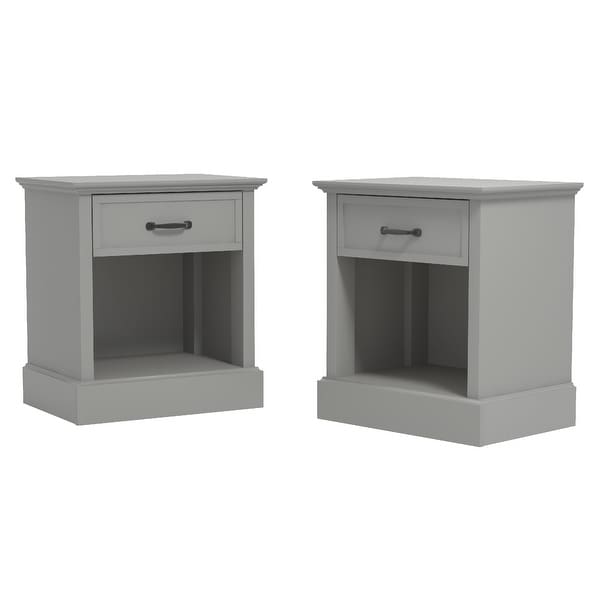 Set of 2 Gray Wooden Cabinet Nightstands with Single Drawer 24.25