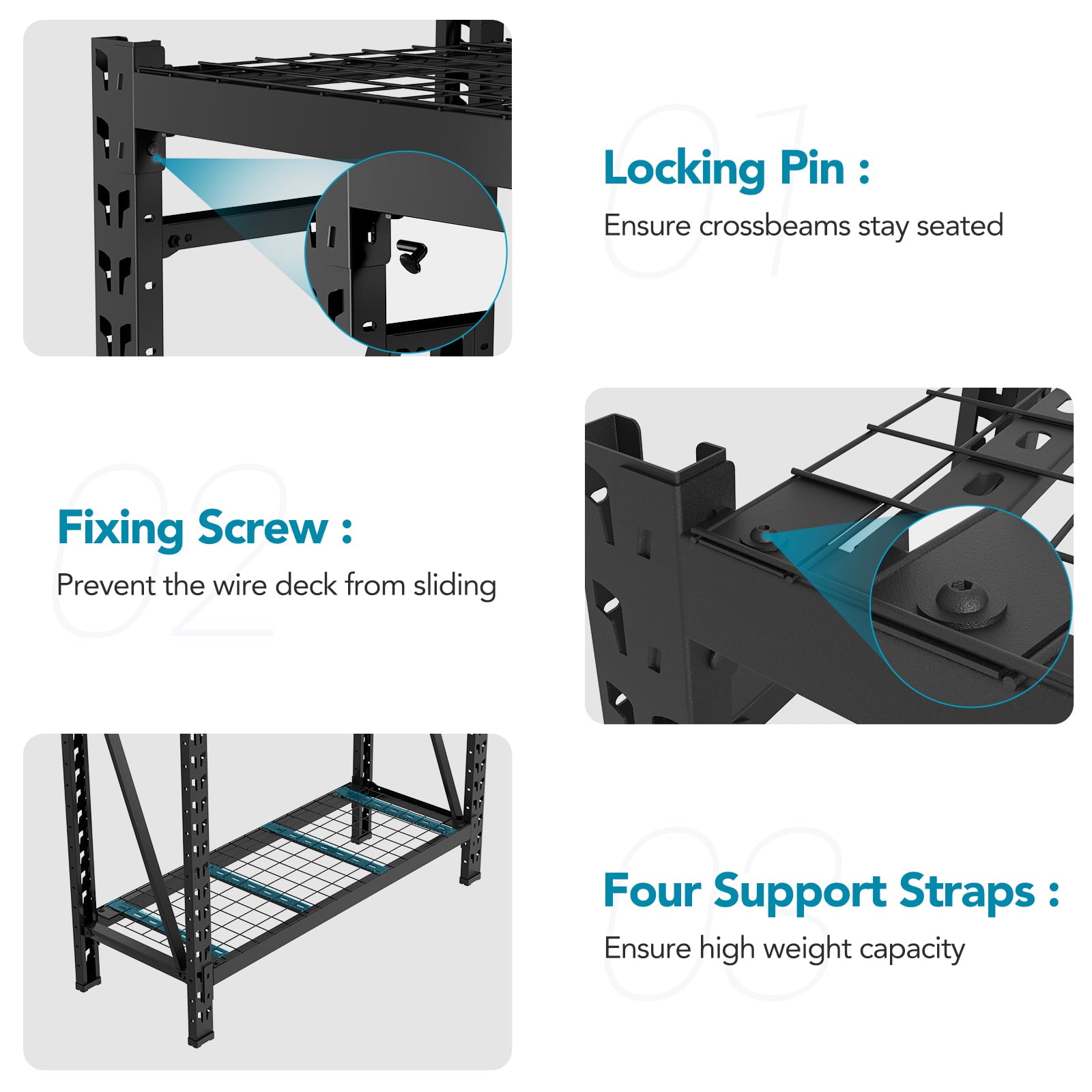 FLEXIMOUNTS 2 x 4 ft 3 Shelf Steel Wire Decks Storage Racks 4650 lbs Weight Capacity Heavy Duty Industrial Metal Garage Shelving