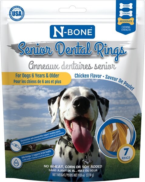 N-Bone Chicken Flavored Dental Rings Senior Dog Treats， 9.8-oz bag