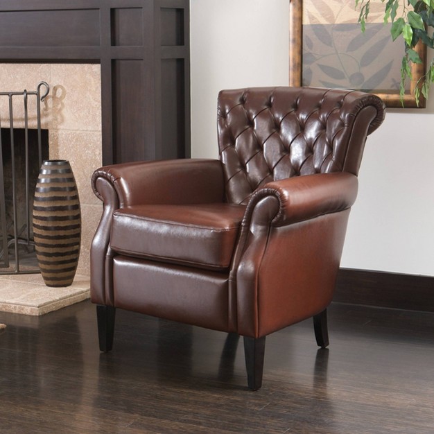 Franklin Bonded Club Chair Brown Leather Christopher Knight Home