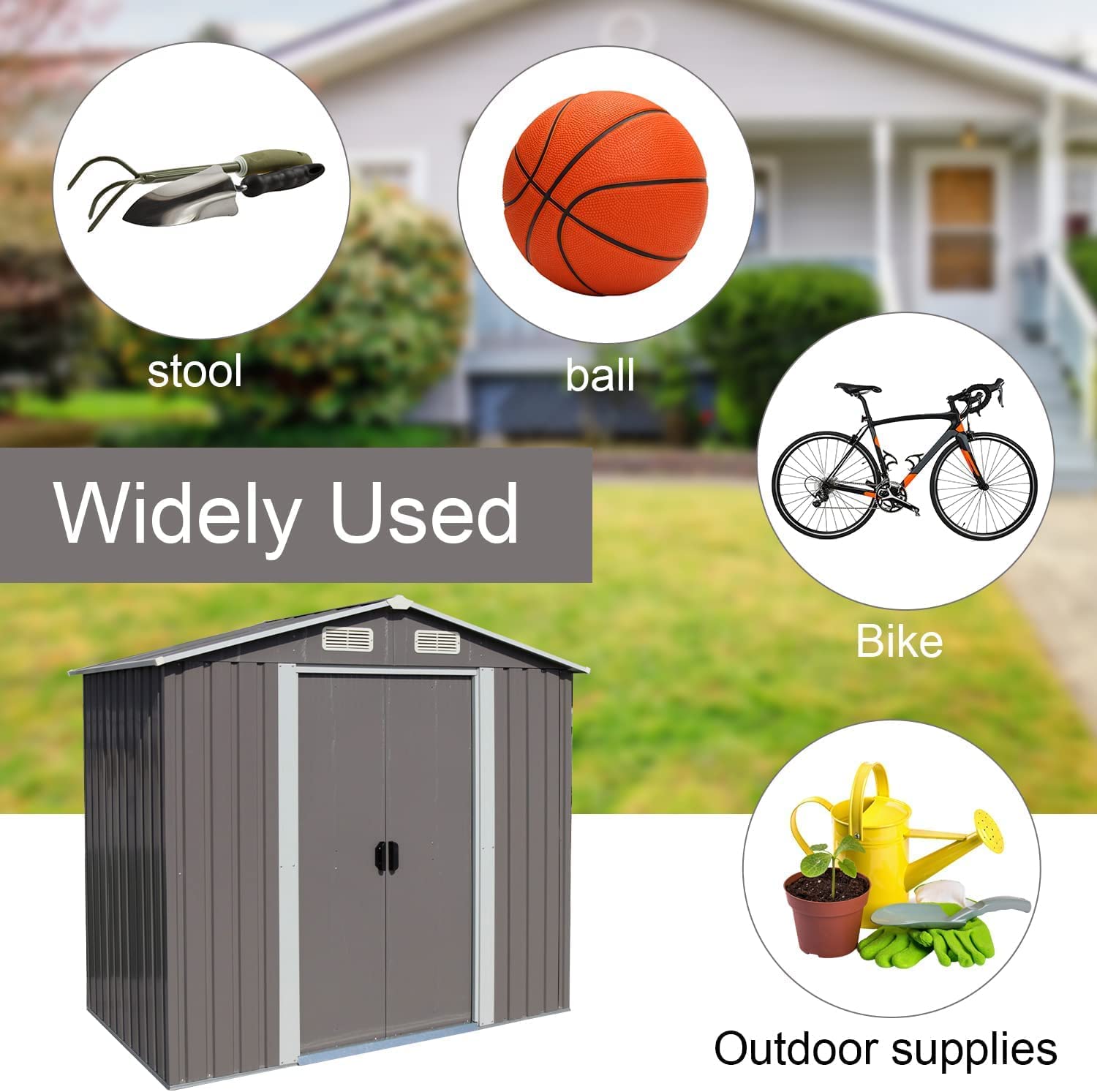 Kinbor 6' x 4' Outdoor Steel Storage Shed Grey with Sliding Door