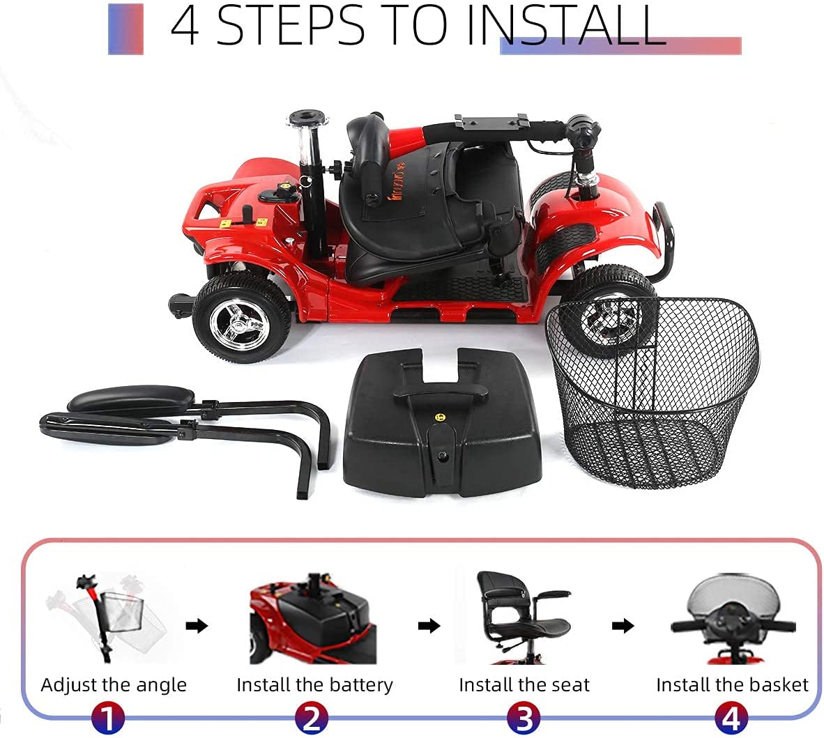 ENGWE Mobility Scooter for Seniors Heavy Duty 10miles Reversible 4 Wheels Power Scooter F35 Red