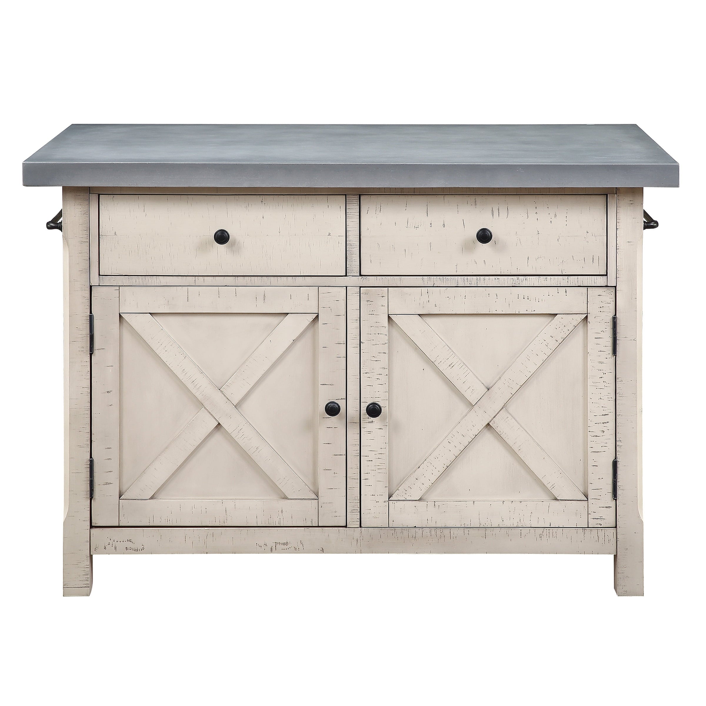 OSP Furniture Nashville Kitchen Island with Cement like Grey Top and 2 Stools