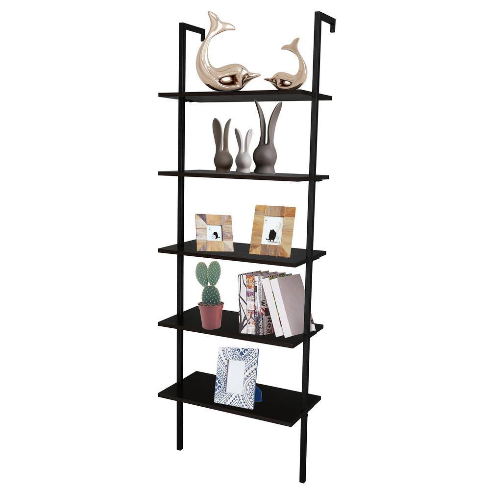 Outopee Industrial 72 in. Black MDF 5-Shelf Standard Bookcase with Storage Shelves 302992574102