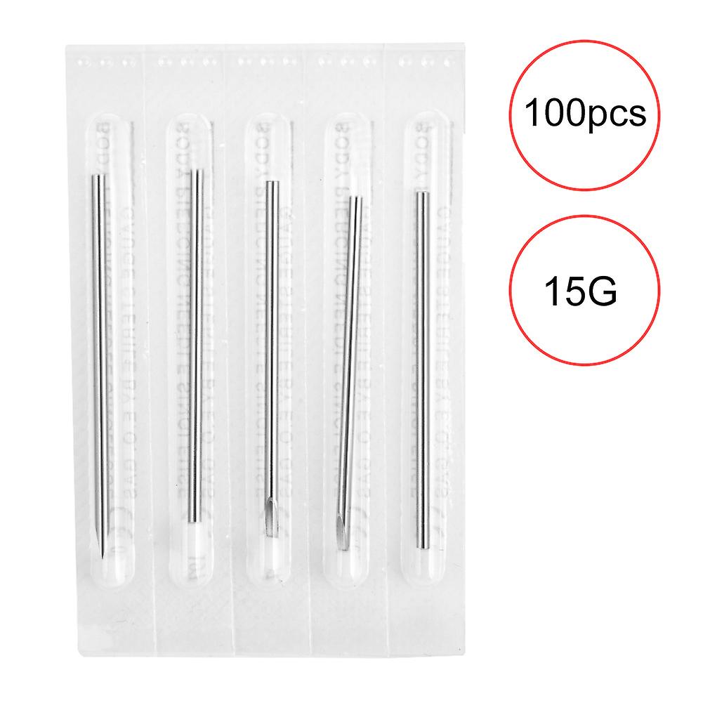 100pcs Piercing Needles Sterile Disposable Tattoo Piercing Needles For Nose Ear Lip (15g)