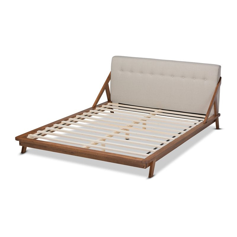 Bowery Hill Mid-Century Upholstered Wood Full Platform Bed - Light Beige