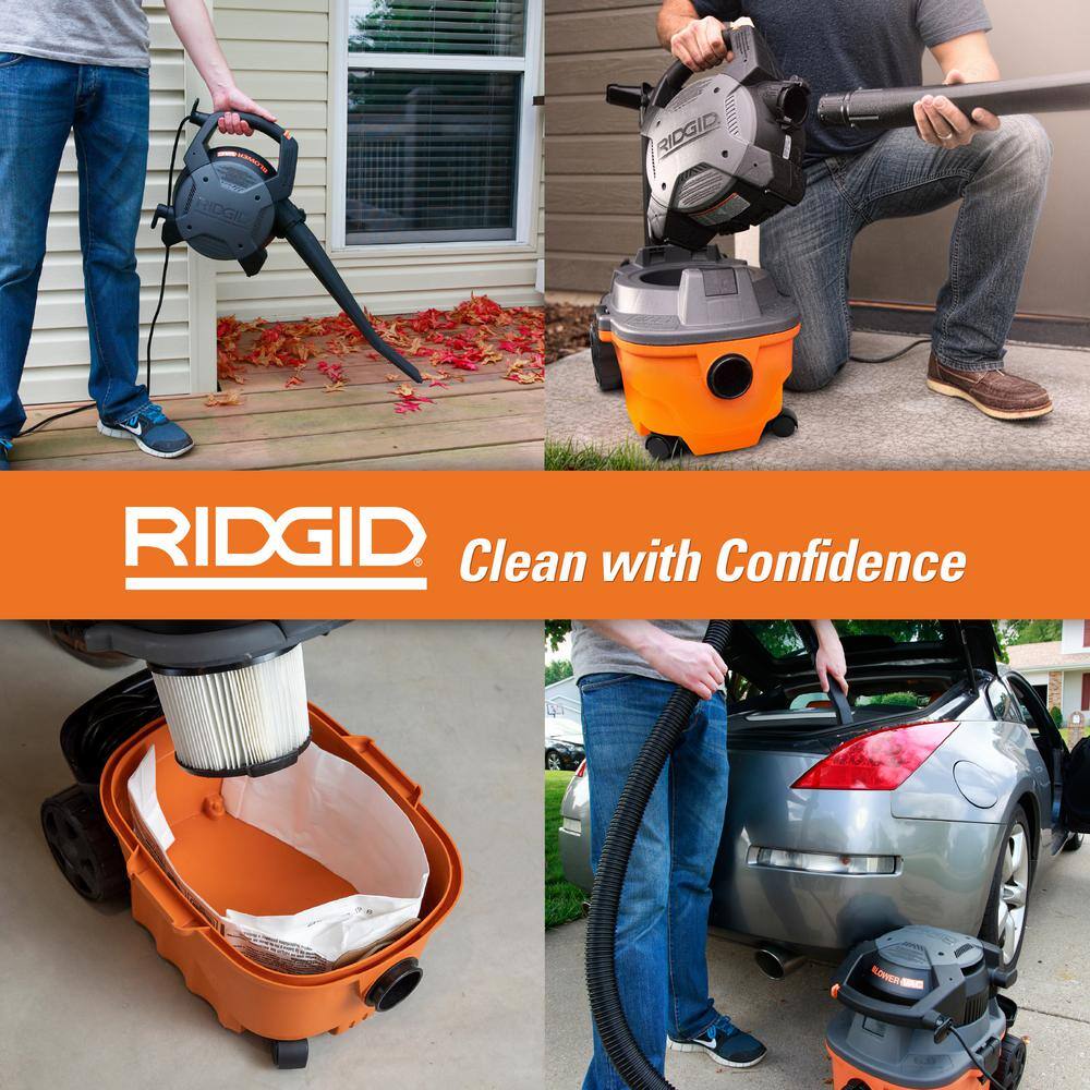 RIDGID 4 Gallon 6.0 Peak HP WetDry Shop Vacuum with Detachable Blower Fine Dust Filter Two Dust Bags Hose and Accessories WD4080B