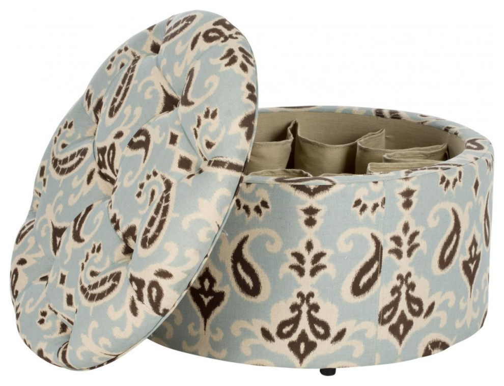 Niska Shoe Ottoman  Light Blue/White/Brown Ikat/Beige   Mediterranean   Footstools And Ottomans   by Rustic Home Furniture Deco  Houzz